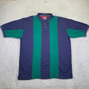 Vintage Halifax Outfitters Polo Shirt Mens XL Blue Green Striped Short Sleeve